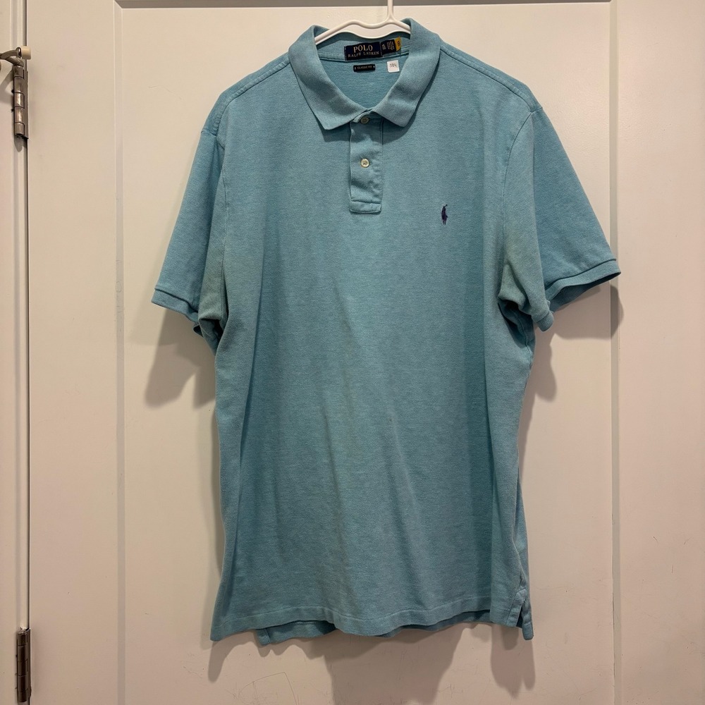 Polo Ralph Lauren Men's XL Classic Fit Pique Polo Shirt Light Blue Heather Pony